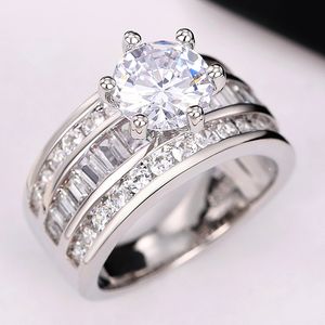 Huitan femmes brillant cubique zircone anneaux pour mariage luxe large bande anniversaire fête femme anneaux cadeau bijoux de mode