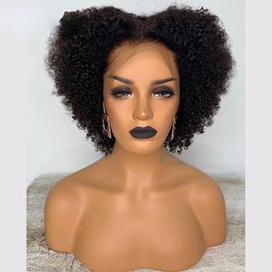Human Afro kinky krullende Braziliaans haar kanten front pruik kleur f1b/99J korte pruiken voor zwarte vrouwen gratis verzending