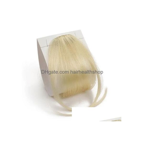 Flequillo humano Flequillo natural Cabello real Atado a mano Mini Clipin plano Extensión Bleach Blonde276P5256925 Productos de entrega de gotas Remy Virgin Dhngo