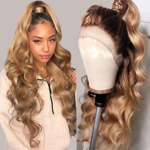 Chignons humains Body Wave Blonde Lace Front Wig Cheveux Perruques Frontales 30 Pouces Couleur Dark Roots Hd Glueless 230807