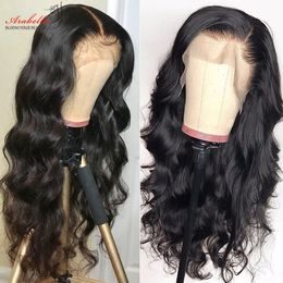 Human Chignons Hair Lace frontale pruik 13x4 transparant 100 pruiken Arabella Remy Body Wave voor vrouwen 230417