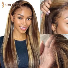 Chignons humanos destaque peruca reta 13x4 hd laço frontal cabelo s 4x4 fechamento 4 27 ombre brasileiro 230505