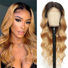 Chignons humains Honey Blonde Lace Front Wig PrePlucked 1B 27 Perruques de cheveux Ombre Body Wave 180 Raw Bodywave 30 pouces 230807