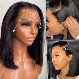 Human Chignons Short Bob Wigs Hair Transparant Lace Frontal For Women Straight 230803