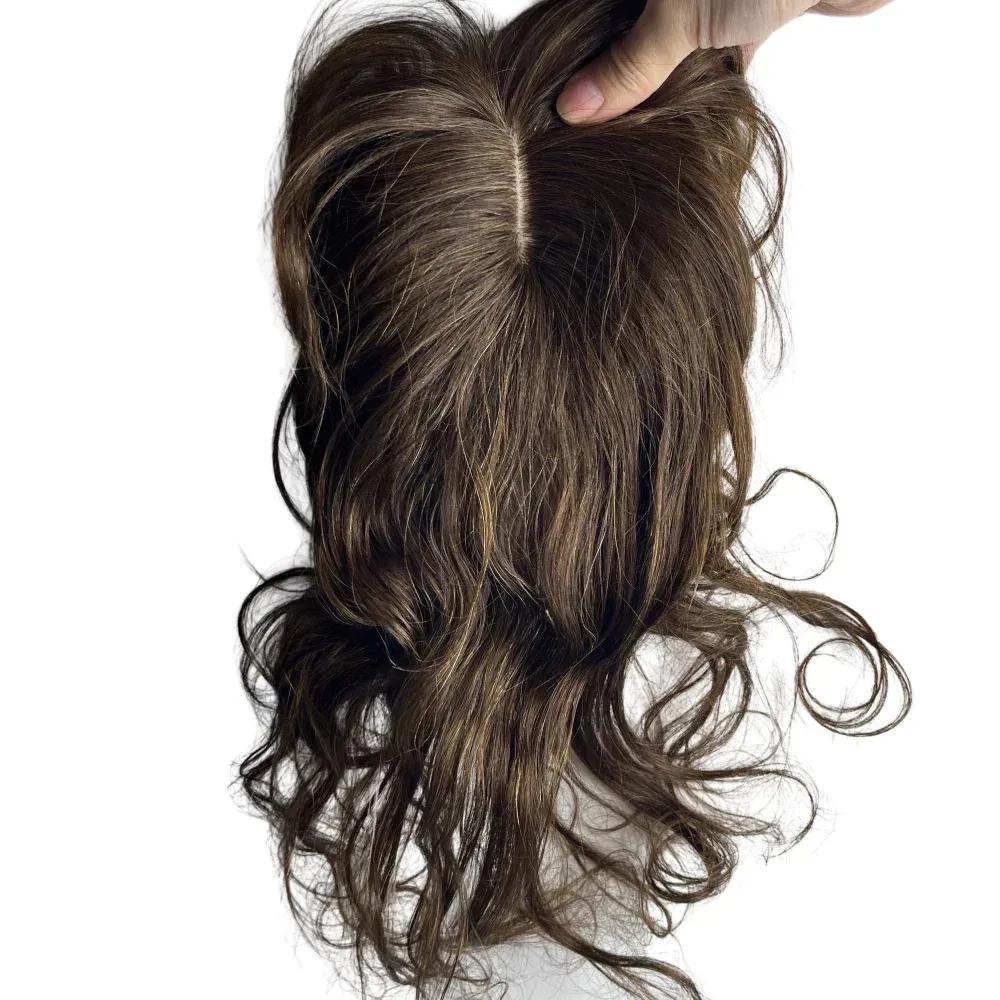 Человеческие хиньоны топперы 14 -дюймовые натуральные вьющиеся волосы топпер для женщин серые зажимы в прическе.