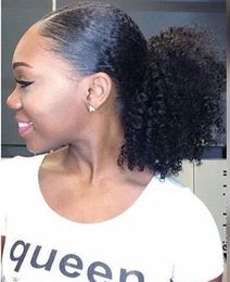 Humane Curly Ponytail, Korte Elastische Trekkoord Paardenstaart Afrikaanse Amerikaanse Afro Kinky Curly Hair Extension, Puff Ponystaart Haar met Clips 120G