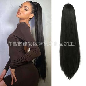 Human Curly Pruiken Chemische vezel Wig Dames Lang Rechte Hair Drawring Contracting Ponytail Trade