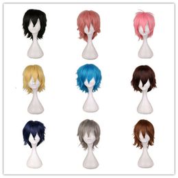 perruques bouclées humaines Cosplay Animation Wig Couleur universelle Harajuku Anti Curling Mens Short Anti Curling Styling