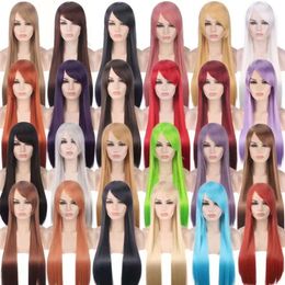 perruques bouclées humaines chaudes vendeurs de cosplay perruques anime colorées perruques de cheveux longs à haute température en soie fibre synthétique cheveux raides