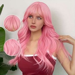 perruques bouclées humaines Wigs de vente chaude le marché Femme Pink long Curly Air Air Bangs Halloween Cosplay Props Headsets