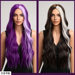 perruques bouclées humaines nouvelles Cos Wig Womens Center Point Point Highlight Dyé Dyed Curly Fashion Halloween Halloween Vêtements complets complets