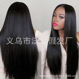 perruques bouclées humaines Nouvelles perruques longues raies coiffure noire fendus partage de fibre synthétique Bandelle directe