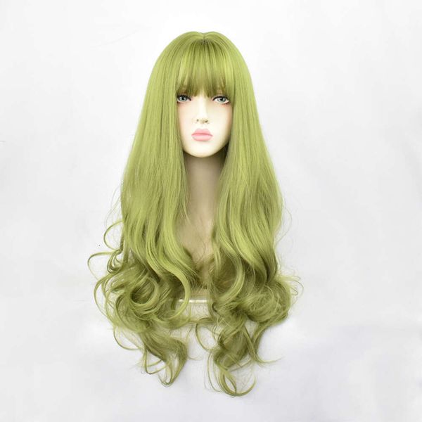 perruque bouclée humaine Wig Wig Femmes Air Bangs Hair Set Long Curly Temperament Fashionable Temperament Womens Growth Wig