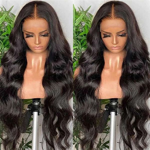 perruques bouclées humaines Wig Fashion Fashion Chemical Fibre Head Cover Black Mid Split Long Curly Hair Body Wigs Ventes directes