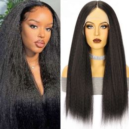 perruque bouclée humaine Wig Wig Front Lace Wig Black Black Fluffy Yaki Fibre chimique Long Band-bandeau en dentelle de dentelle