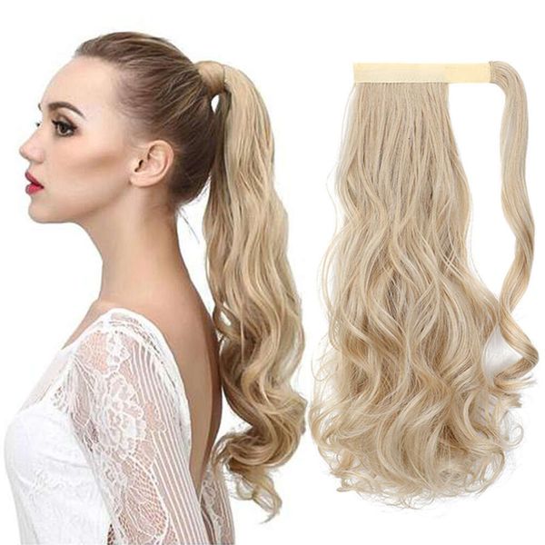 perruque bouclée humaine Wig Femmes Long Coiffure Coiffure Velcro Ponytail Simulation Cheveux Natural Pony Pony Piece de perruque