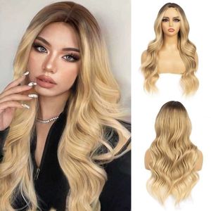 perruque bouclée humaine Wig Felles longues Brund Gradient Couleur Couleur chimique Fibre Band Grand vague Long Curly Hair Wig Full Bandband