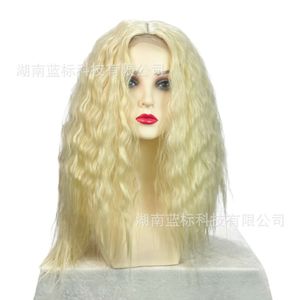 pelucas rizadas humanas peluca para mujer cabello largo de color lámpara de fibra química de oro peluca