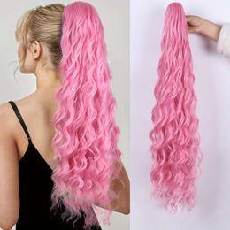 Human Curly Wigs Wig Dames Long Hair Ponytail Long krullende haarclip Synthetische vezel Wig Hoge paardenstaart Braid Hoge paardenstaart