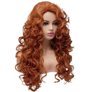 Human Curly Wigs Womens Brown Long gekrulde pruik populair op internet met de schuimwandhoofd Fluffy Natural Wool gekrulde pruik hoofdomslag