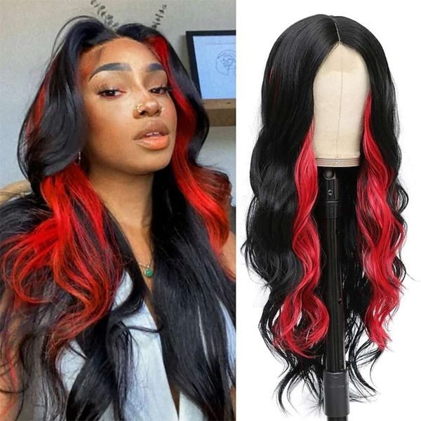 perruques bouclées humaines FEMMES BURY LONGES AVEC LES COULEURS D'ALTERNATION Larges boucles ondulées Gradient Synthétique Wig Couvre de tête complète Lacewig