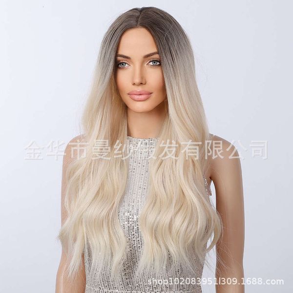 perruques bouclées humaines pour femmes coiffure de tête complète Golden Split Long Coie bouclée Grandes vagues Full Head Wig Wigs