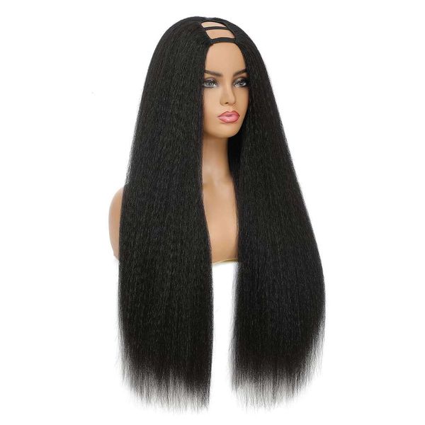 perruque bouclée humaine pour femmes perruque en forme de perruque en u peluche à fibre synthétique Straight Wig U partie Wig