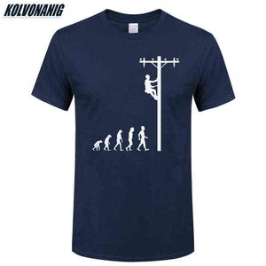 Evolution humaine de Lineman T-shirt cadeau d'anniversaire pour électricien papa père mari O-cou à manches courtes coton hommes T-shirts G1222