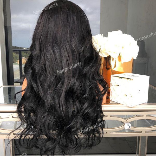 Cheveux humains 26 pouces dentelle avant de coiffure humaine Big Wave Big Wave Wiflessles sans glace résistante à la chaleur Synthétique Wig Natural Baby Hair Black Femmes Pré-pull Hair Produits