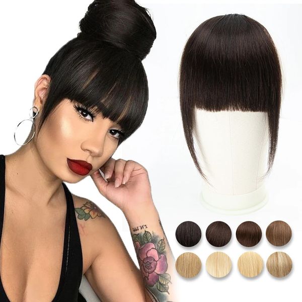 Frange de cheveux humains 3 Clips 3D coupe émoussée frange de cheveux naturels pince aérienne dans les cheveux non-remy 2.5x4.5 noir brun blond 240118