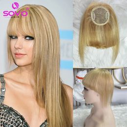 Human Hair Pony Clip in stompe geknipte rand boven het hoofd piekerige lucht knal zwart bruin blond 2 clips haar topper 8.5x7.5 cm 240403