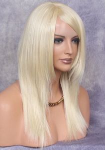Human Hair Blend Beach blonde Bone Straight HEAT OK Full Wig Long bangs COS 613