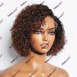 Cheveux humains Bob Curly Ombre Brown 13X4 Lace Front Wig pour les femmes noires Full Lace Wig Short Hairstyle 360 Lace Wig