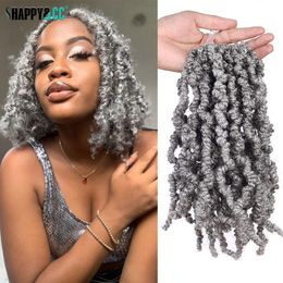 Echt haar Bulks 8 inch Grijs Spring Twist Gehaakt haar Synthetisch Bomb Passion Twist Vlechten Dreadlocks Korte vlechthaarextensies voor dames 230826