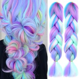 Echt haar bulks AIYEE 4 kleuren Mix Vlechthaar Roze Paars Blauw Ombre Synthetische Jumbo Vlechten Haarverlenging voor zwarte vrouwen 230828