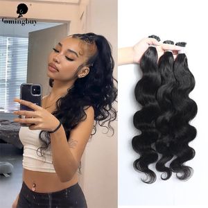 Extensiones Microlink de la onda del cuerpo de los bultos del cabello humano inclino Remy brasileño para el negro