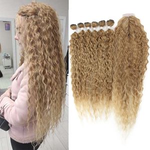 Bulks van echt haar Klassiek Plus 30 inch diep golvend synthetisch haarbundels met vetersluiting Ombre blond 613 rood grijs krullend haarextensions voor dames 230925