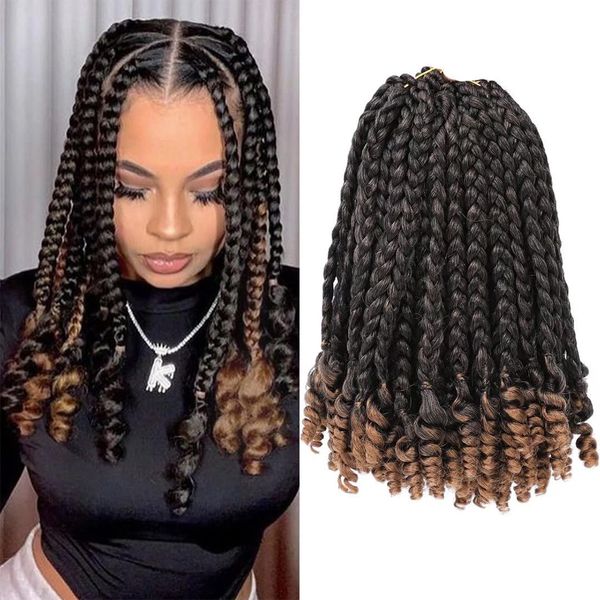 Cheveux humains en vrac Dansama Short Crochet Box Tresses avec extrémité bouclée pré-étirée 10 pouces Omber Bob Box Braid Crochet cheveux pour femmes enfants 230921