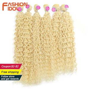 Echt haar Bulks FASHION IDOL Afro Kinky Curly Weave Bundels 613 Blonde Kleur Synthetisch Natuur 6 PC 20 22 24 inch 231025