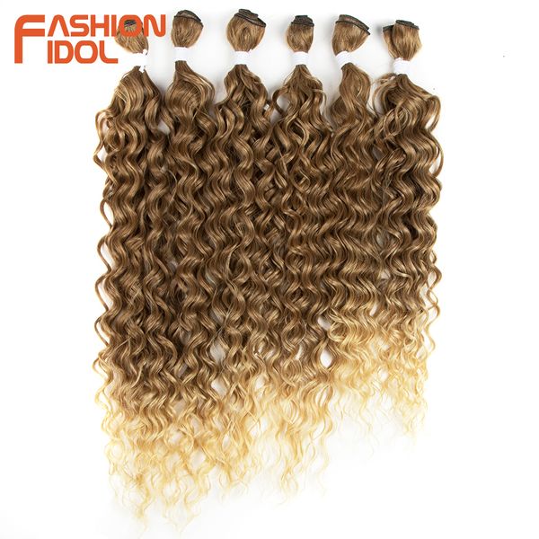 Cheveux humains en vrac FASHION IDOL Afro Kinky Curly Hair Bundles Extensions de cheveux synthétiques 24-28 pouces 6Pcs / Lot Ombre Blonde Tissages de cheveux pour les femmes noires 230925