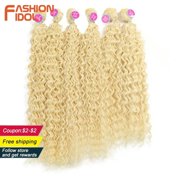 Bulks de cabello humano Fashion IDOL Afro Kinky Curly Weave Bundles 613 Rubio Color Sintético S Naturaleza 6 PC 20 22 24 pulgadas 231025