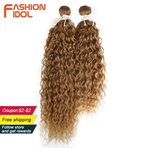 Bulks van echt haar FASHION IDOL Kinky krullend synthetisch haar extensions bundels Ombre zilvergrijs blond 2 stks/partij hittebestendig geweven haarbundels 230925