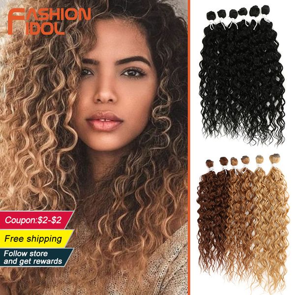 Cheveux humains en vrac FASHION IDOL Extensions de cheveux synthétiques Afro Kinky Curly Hair Bundles Ombre Blonde 24-28 pouces 6 pcs résistant à la chaleur pour les femmes noires 230925