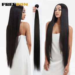 Echt haar Bulks FREEDOM Synthetisch Weave 36 inch Lange Yaki Rechte Bundels 130gpc Ombre 613 Bruine staart s 231025