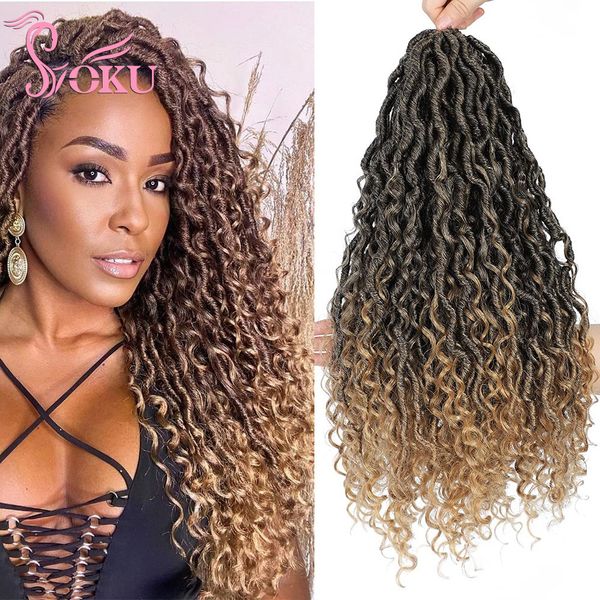 Extensiones de cabello humano a granel Goddess Faux Locs Crochet Hair Curly River Locs 26 pulgadas de largo Trenza Pre Looped Trenzas sintéticas Dreadlocks Extensiones de cabello SOKU 230906