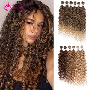 Bulks van echt haar Hoogtepunt Afro Kinky Krullend haarbundels Ombre Bruin Synthetisch haarextensions voor dames 24 26 28 inch 6 stuks Hittebestendig haar 230925