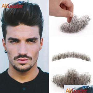 Bigotes de cabello humano Cabello humano Bks Barba falsa Hecho a mano 100 por ciento encaje suizo real Realista Invisible Remy Bigote para hombres Bigote H Otol9