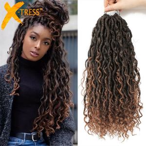 Human Hair Bulks Synthetische gehaakte vlechten Passion Twist River Goddess Braiding Ombre Brown Faux Locs met Curly Xress 231007