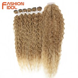 Echt haar Bulks Synthetische Fake s Afro Kinky Krullend Bundels Met Clre Ombre Gouden 30 inch Zachte Super Lange Golf Weave 231025