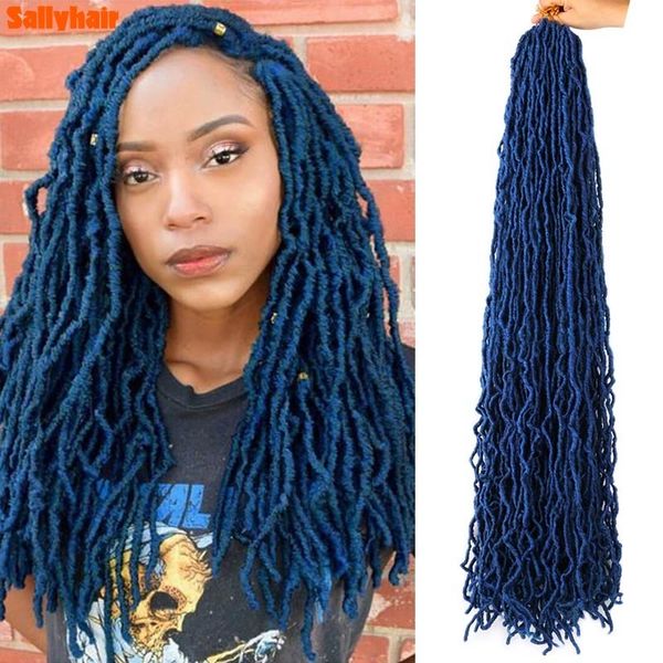 Bulks de cabello humano Sintético Suave Faux Locs Trenzas Mezcla Azul Largo Rizado Dreadlocks 18 pulgadas Extensiones de cabello Pre Looped Locks Hair Crochet Trenzas 230904